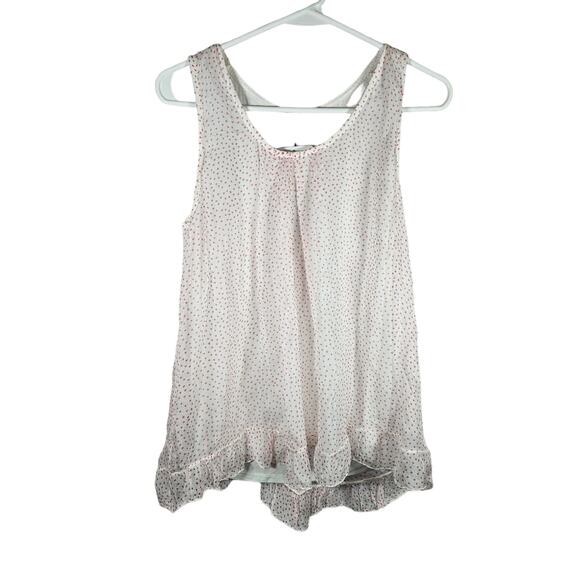 Tendenze Tank Top 100% Silk Blouse White Pink Polka Dot Sheer Silk NWT Med - Picture 1 of 8